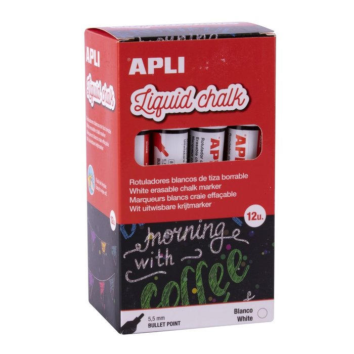 Rotulador Tiza Liquida Punta Redonda 5,5 Mm Blanco 12 Unid, | Apli | Pack 12 Unidades Imagen principal del producto