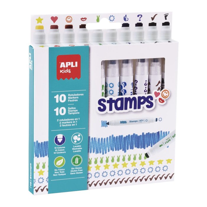 Rotulador Doble Punta Normal+Sello Colors & Stamp Caja 10 U | Apli | Pack 1 Unidades Imagen principal del producto