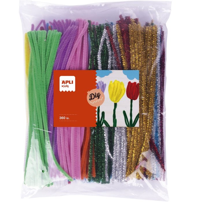 Varillas Chenilla Multicolor y Metalizados Maxi Apli Manualidades Pack 360 Uds