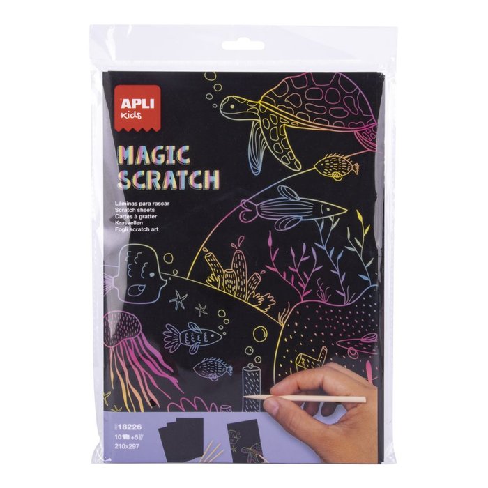 LAMINAS PARA RASCAR MAGIC SCRATCH 10 HOJAS 5 HERRAMIENTAS | 1 UNIDADES | (APLI JUEGOS)