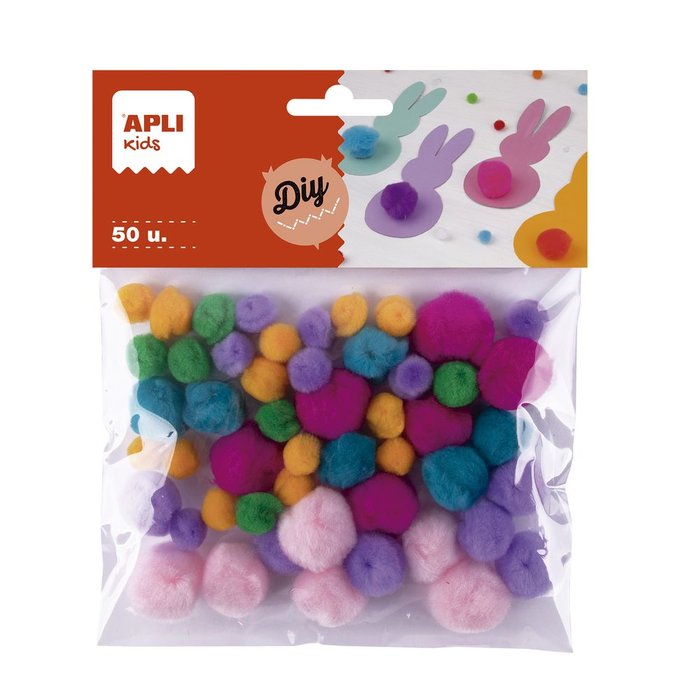 Pompones Colores Suaves Surtidos 50 Unidades APLI Manualidades
