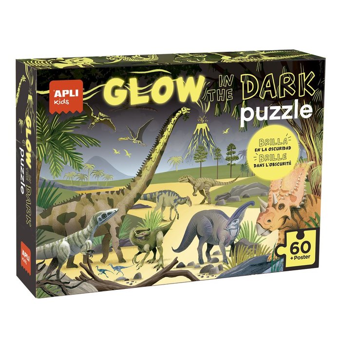 PUZZLE INFANTIL BRILLA EN LA OSCURIDAD DINOSAURIOS 60 PIEZA | APLI JUEGOS | 1 UNIDAD | 8410782194354