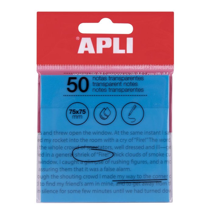 Bloc 50 notas adhesivas transparentes 75x75mm color azul Imagen principal del producto