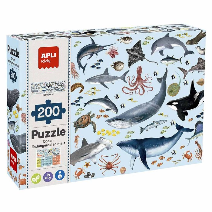 PUZLE INFANTIL ANIMALES AMENAZADOS MARINOS 200 PIEZAS | APLI JUEGOS | 1 UNIDAD | 8410782196969