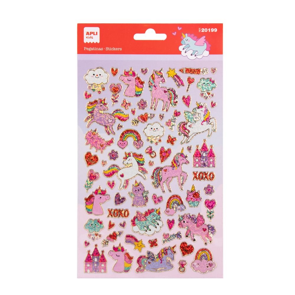 BLISTER PEGATINAS UNICORNIOS HOLOGRAFICOS 1 HOJA | APLI MANUALIDADES | ENVASE 5 UDS. UNIDAD | 18410782201998