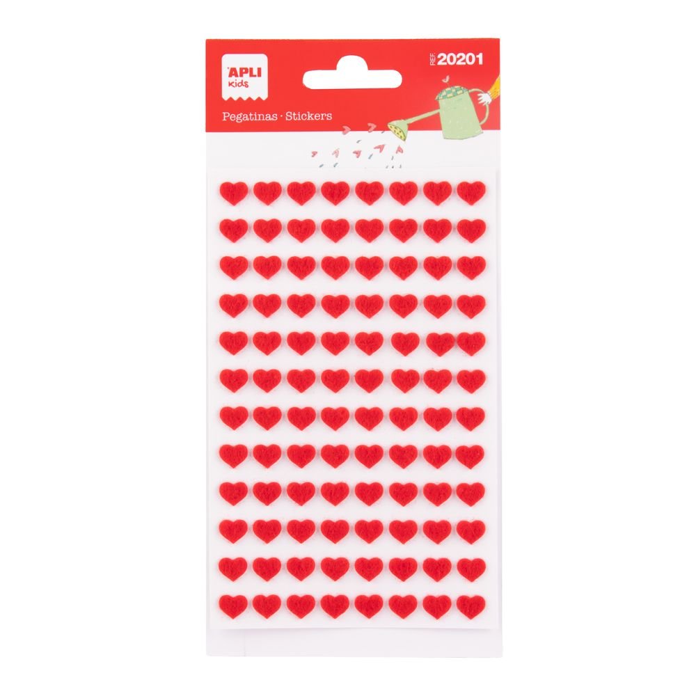 BLISTER PEGATINAS CORAZONES FIELTRO ROJO 1 HOJA | APLI MANUALIDADES | ENVASE 5 UDS. UNIDAD | 18410782202018