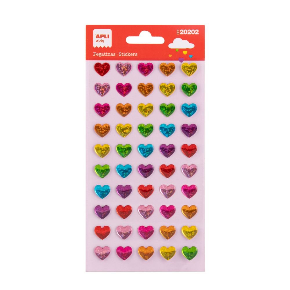 BLISTER PEGATINAS CORAZONES RAINBOW 1 HOJA | APLI MANUALIDADES | ENVASE 5 UDS. UNIDAD | 18410782202025