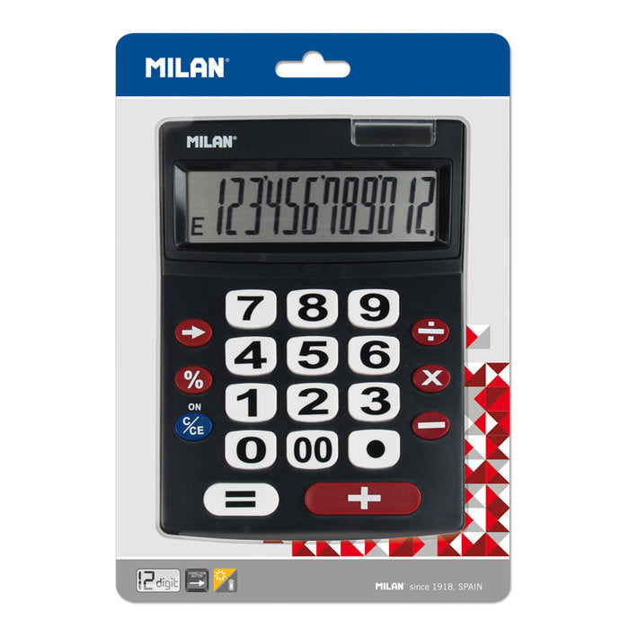 CALCULADORA MILAN BLISTER 12 DIGITOS TECLAS GRANDES NEGRO | 1 UNIDADES | (MILAN) Imagen principal del producto