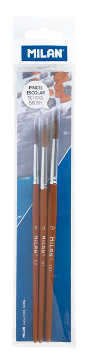 ✅ BLISTER 3 PINCELES ESCOLARES REDONDOS SERIE 101 Nº 6, 8 Y 10 Imagen principal del producto