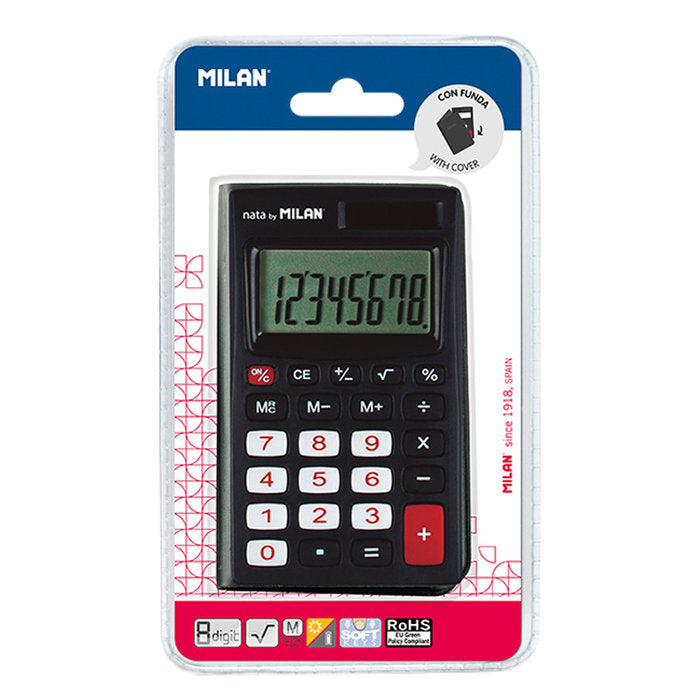 BLISTER CALCULADORA NEGRA 8 DIGITOS CON FUNDA | MILAN | 1 UNIDAD | 8411574027812