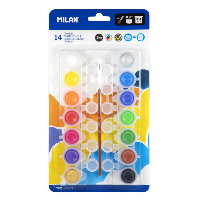 TEMPERA MILAN 5 ML 14 COLORES SURTIDOS + PINCEL | 1 UNIDADES | (MILAN) Imagen principal del producto