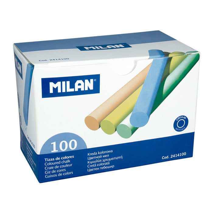 TIZA MILAN C/100 COLORES SURTIDOS LIBRE TODO TIPO ALERGENOS | 1 UNIDADES | (MILAN)