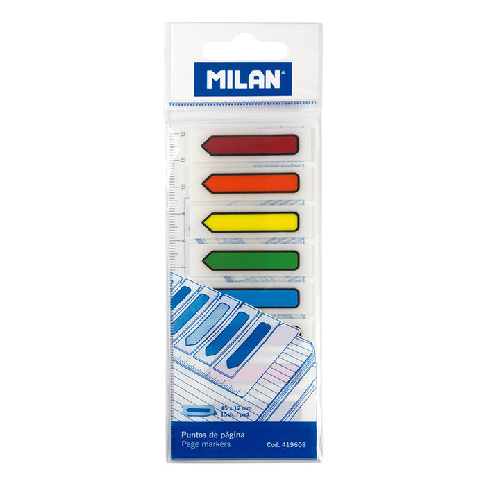 BANDERITAS ADHESIVAS MILAN 45X12 MM 8 COLORES SURTIDOS | 12 UNIDADES | (MILAN)