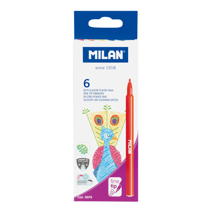 Rotulador Milan Punta Fina 6 Colores Surtidos | Milan | Pack 1 Unidades Imagen principal del producto