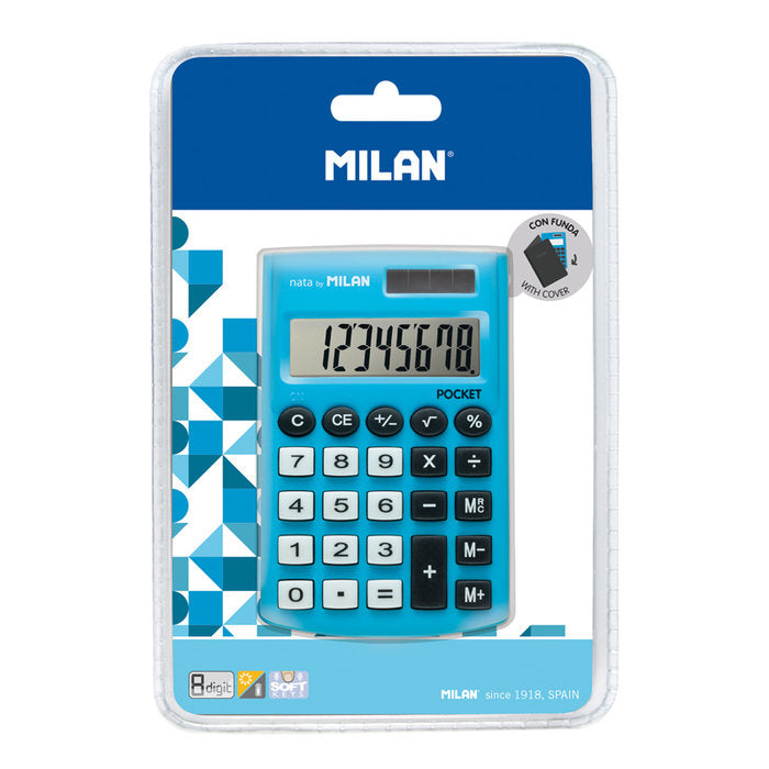 BLISTER CALCULADORA POCKET AZUL 8 DIGITOS CON FUNDA | MILAN | 1 UNIDAD | 8411574051084
