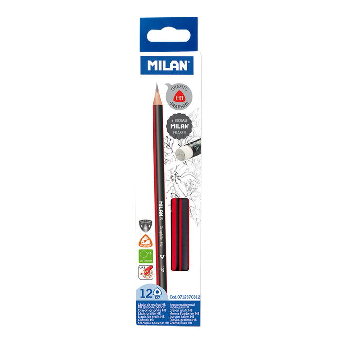 LAPIZ MILAN TRIANGULAR GRAFITO HB CON GOMA | 12 UNIDADES | (MILAN)