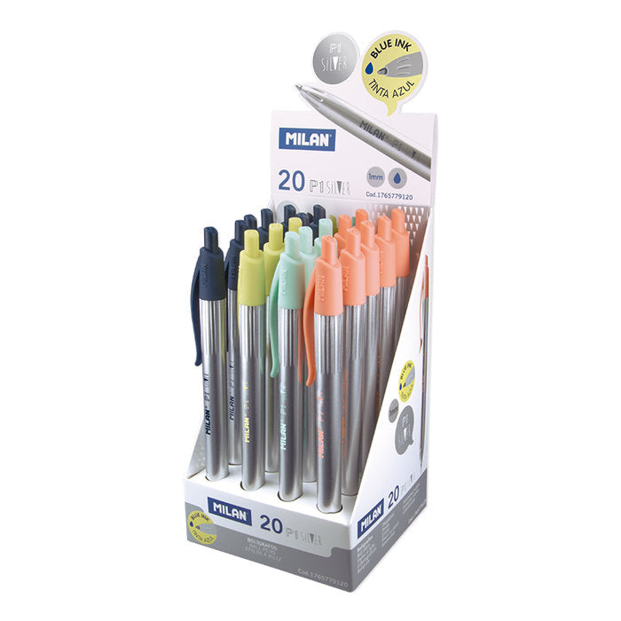 EXP, 20 UDS BOLIGRAFO MILAN P1 SILVER TINTA AZUL 1MM | 20 UNIDADES | (MILAN) Imagen principal del producto