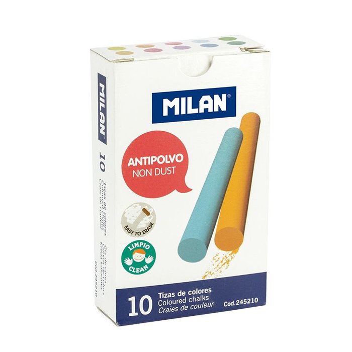 Estuche 10 Tizas Antipolvo Color Milan