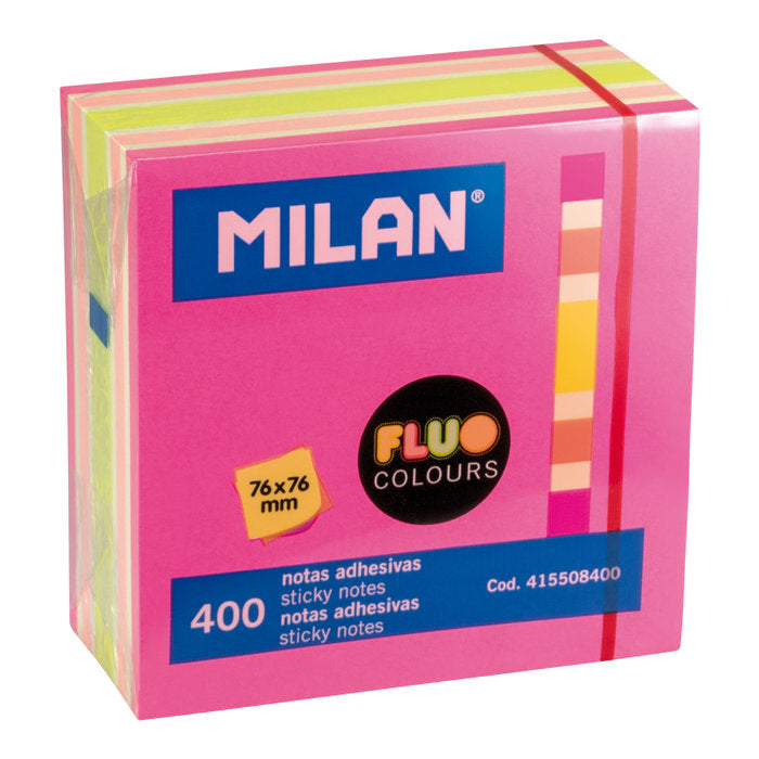 NOTAS ADHESIVAS REMOVIBLES NEON 76X76MM CUBO 400 HOJAS | 12 UNIDADES | (MILAN) Imagen principal del producto