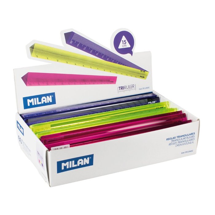 EXPOSITOR 60 REGLAS MILAN TRIANGULAR COLORES SURTIDOS | 60 UNIDADES | (MILAN) Imagen principal del producto