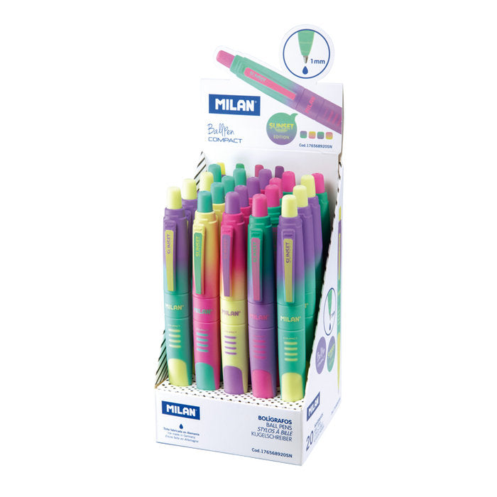 EXP, 20 BOLIGRAFOS COMPACT SUNSET TINTA AZUL | 20 UNIDADES | (MILAN)