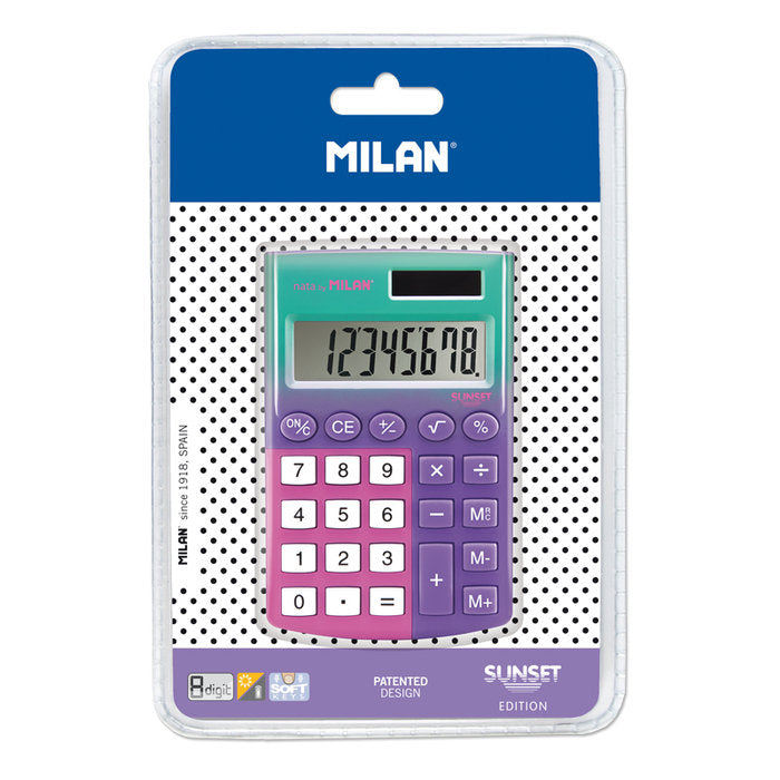 CALCULADORA MILAN 8 DIGITOS POCKET SUNSET LILA ROSA | 1 UNIDADES | (MILAN) Imagen principal del producto