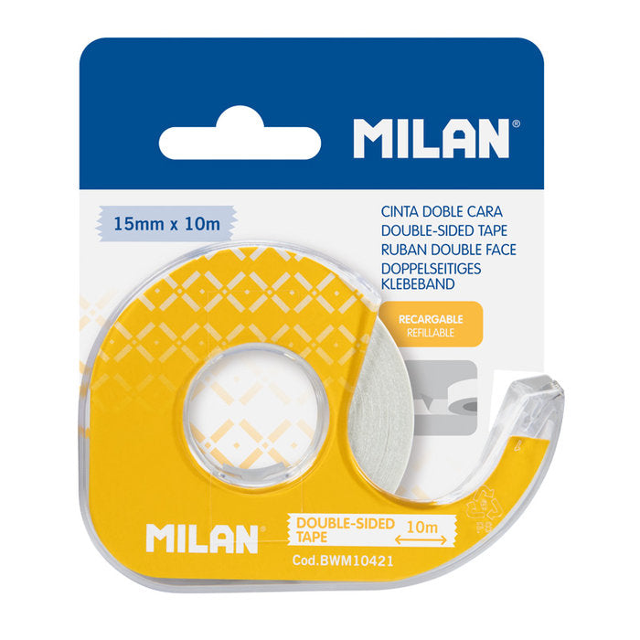 CINTA ADHESIVA MILAN DOBLE CARA 15 MM X 10 M BLISTER | 12 UNIDADES | (MILAN)