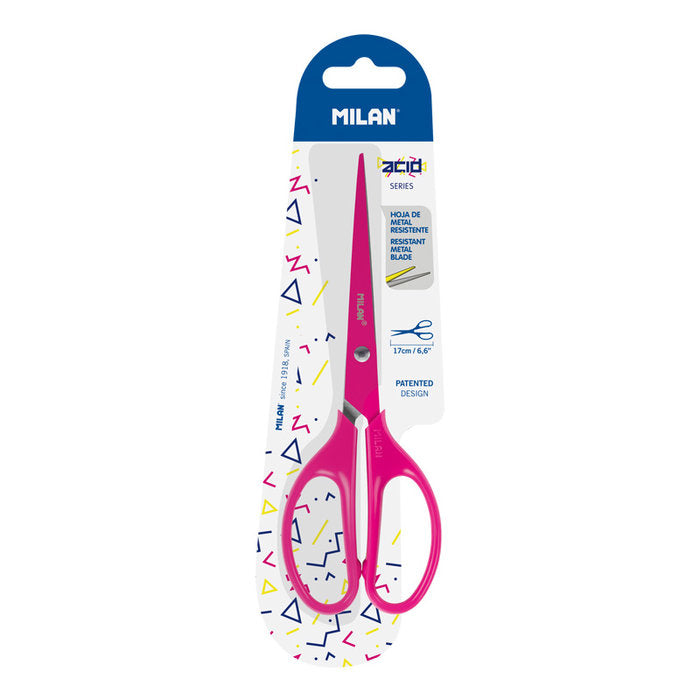 TIJERA MILAN OFICINA 17 CM ACID ROSA BLISTER | 12 UNIDADES | (MILAN)