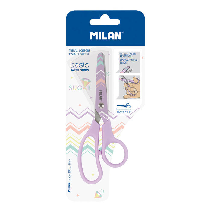 TIJERA MILAN BASIC PASTEL SUGAR DIAMOND LILA BLISTER | 12 UNIDADES | (MILAN)