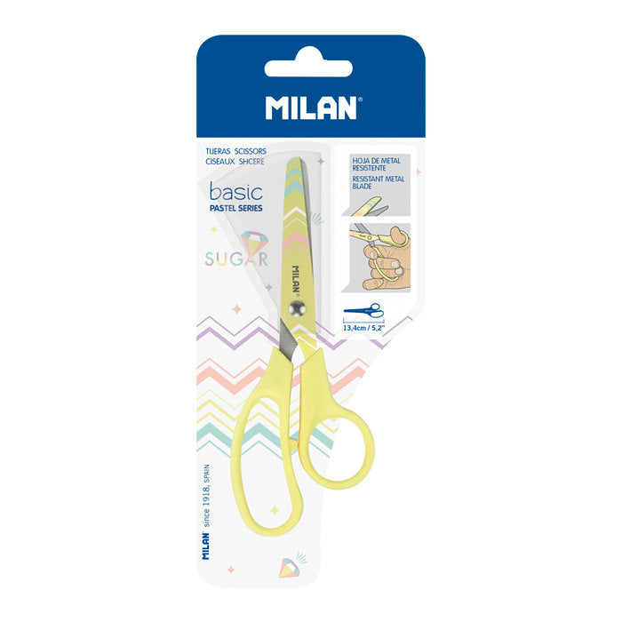TIJERA MILAN BASIC PASTEL SUGAR DIAMOND AMARILLO BLISTER | 12 UNIDADES | (MILAN)