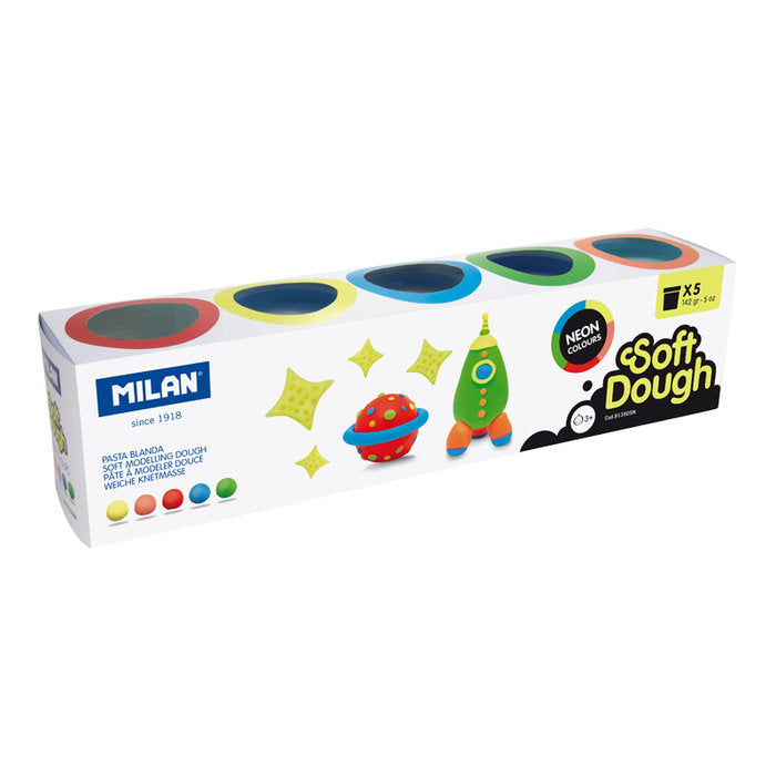 PASTA BLANDA BASIC SOFT DOUGH 142 G 5 COLORES NEON | 1 UNIDADES | (MILAN)