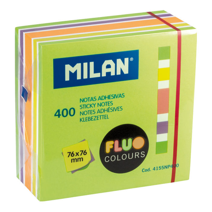 NOTA ADHESIVA 76X76 400 HOJAS COLORES FLUO | 12 UNIDADES | (MILAN) Imagen principal del producto