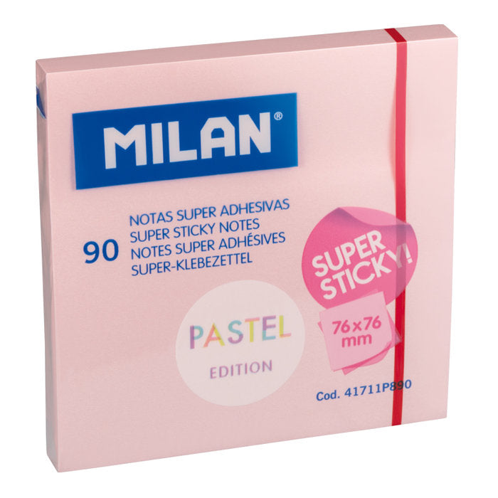 NOTA SUPER ADHESIVA MILAN 76X76 90 HOJAS ROSA PASTEL | 10 UNIDADES | (MILAN) Imagen principal del producto