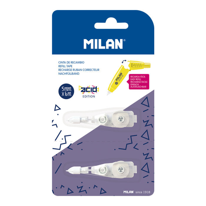 Blister 2 recambios cinta correctora acid edition 5mmx6m milan