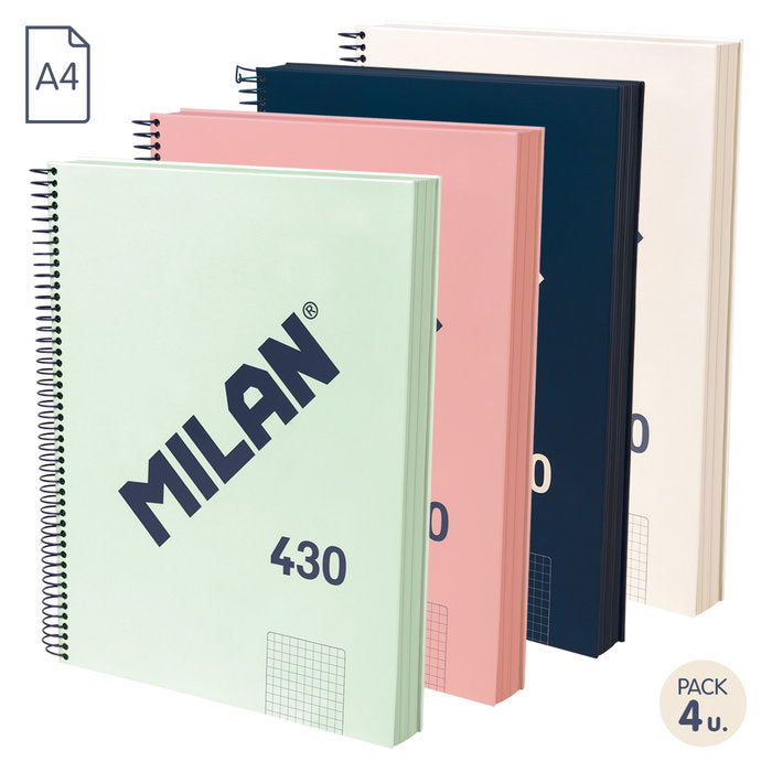 Pack 4 Bloc Espiral 120H A4 Cuadros 5 mm Serie 1918 Surtido Milan Imagen principal del producto
