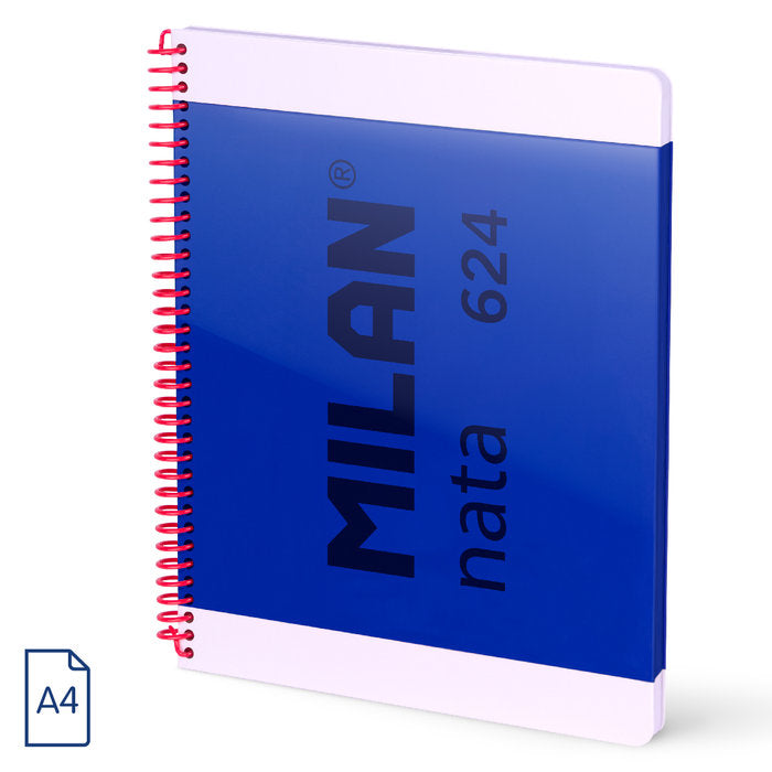 Cuaderno A4 Espiral Tapa Dura Horizontal 80H Nata Azul Milan Diseño