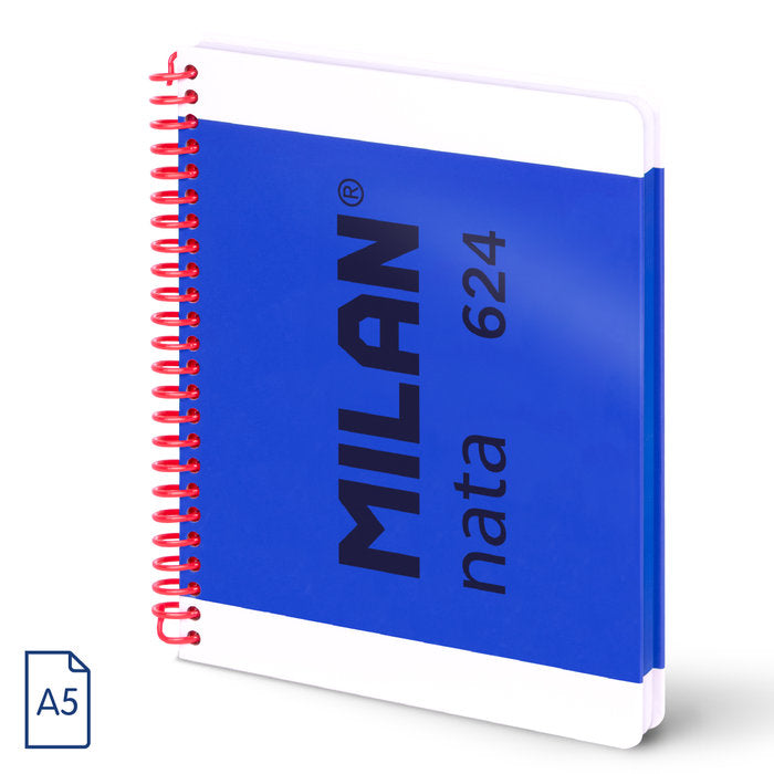 Cuaderno A5 Espiral Tapa Dura Cuadros 5x5 80H Nata Azu Milan Diseño