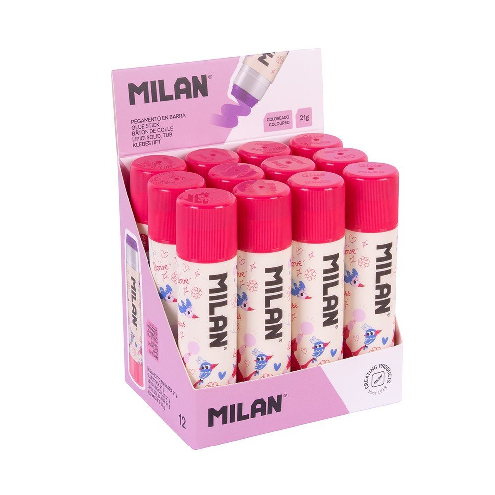 Pack 12 barras de pegamento violeta 21 g para manualidades y colegio