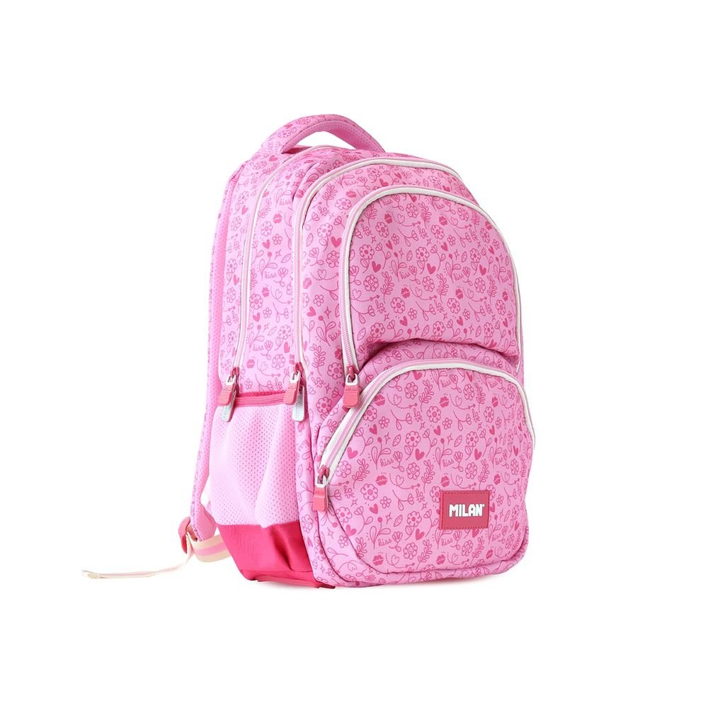 Mochila escolar 4 cremalleras Pink Flowers Milan Diseño