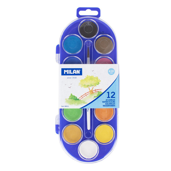 Estuche plastico 12 pastillas de acuarela + 1 pincel colores surtidos milan Imagen principal del producto