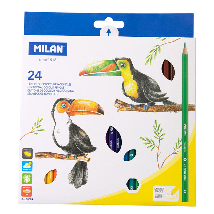 CAJA 24 LAPICES COLORES HEXAGONALES | 1 UNIDADES | (MILAN)