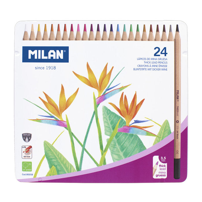 CAJA METALICA 24 LAPICES DE COLORES MINA GRUESA Ø 3,5 MM | 1 UNIDADES | (MILAN)