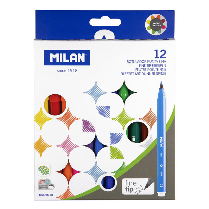 Caja 12 Rotuladores Colores Milan Punta Fina | Milan | Pack 12 Unidades Imagen principal del producto