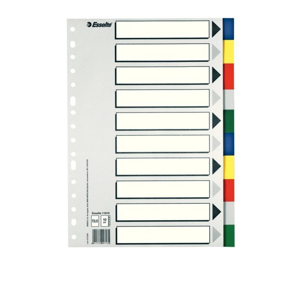 Juego 10 Separadores Plástico Folio Multitaladro ESSELTE Imagen principal del producto