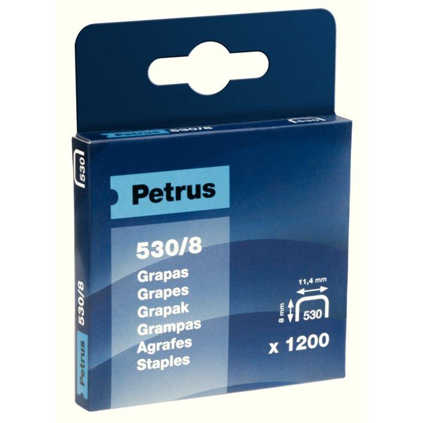 GRAPAS CLAVADORA 530/8 BLISTER 1200 UN | 20 UNIDADES | (PETRUS) Imagen principal del producto