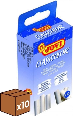 Tizas blancas antipolvo Jovi pack 10 para pizarras