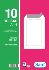 SOBRE BLANCO TIRA SILICONA 184X261 100GRS 10U | 25 UNIDADES | (SAM TALLERES MANIPULACION)