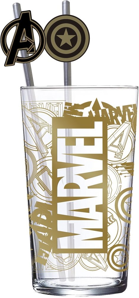 Set Vaso con Dos Pajitas 480 ML Marvel Golden Treasure STOR