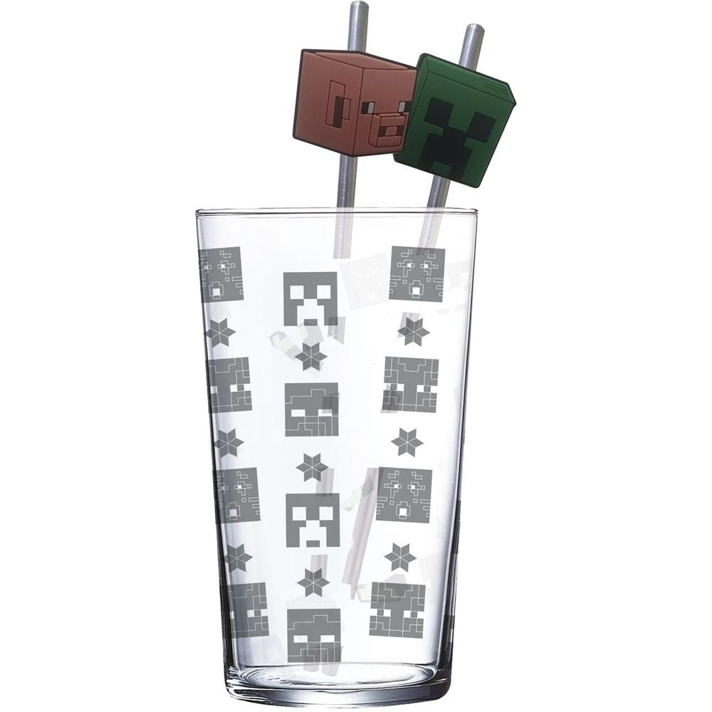 Set Vaso con Dos Pajitas 480 ml Minecraft Iconicmono STOR