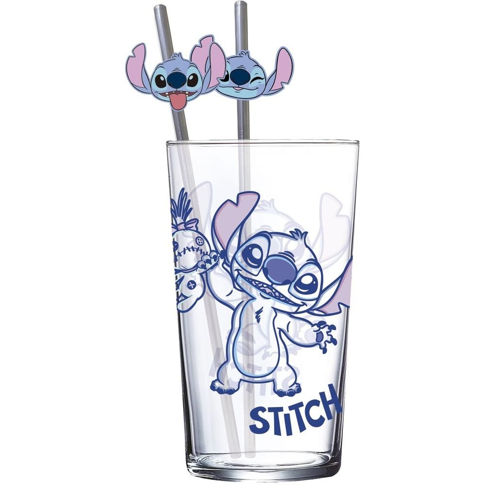 Set Vaso con Dos Pajitas 480 ML Stitch Aloha Marca STOR
